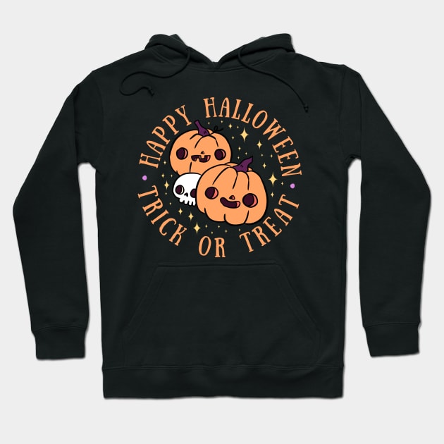 Happy Halloween trick or treat cute pumpkin friends with a skull Hoodie by Yarafantasyart